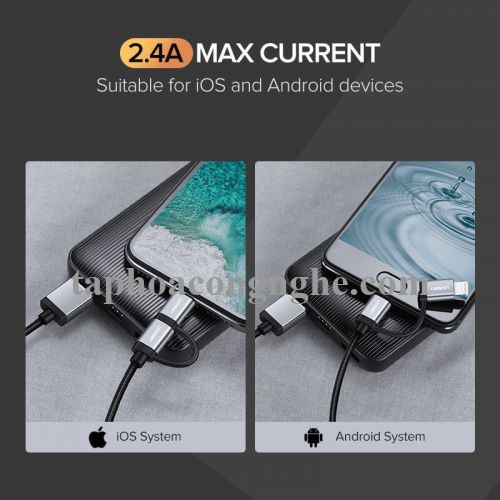 Ugreen 50204 0.5M Màu Đen Cáp sạc đa năng USB sang TypeC + Micro + Lightning có Chip MFI US186 30050204